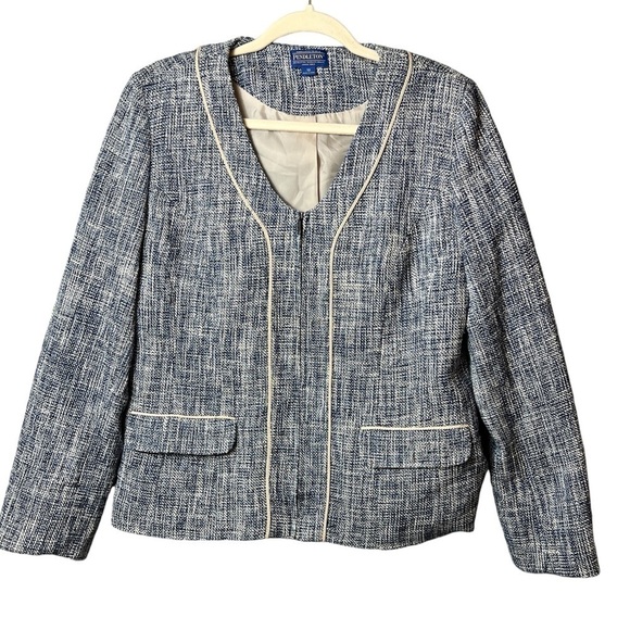 Pendleton Jackets & Blazers - Pendleton Tweed Blazer Women's Size 10 Blue and Tan Zip Up Collarless